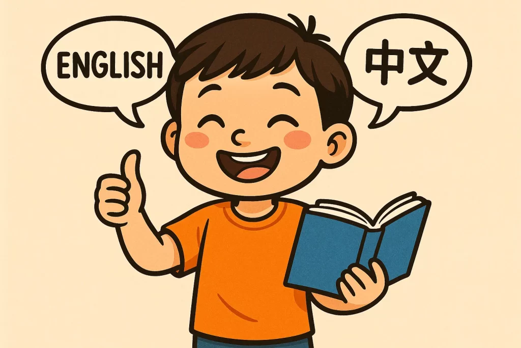 cartoon child enjoying mandarin tutoria