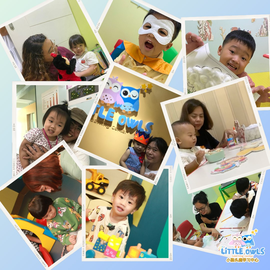 A collage of Little Owls Learning Center students and teachers in class